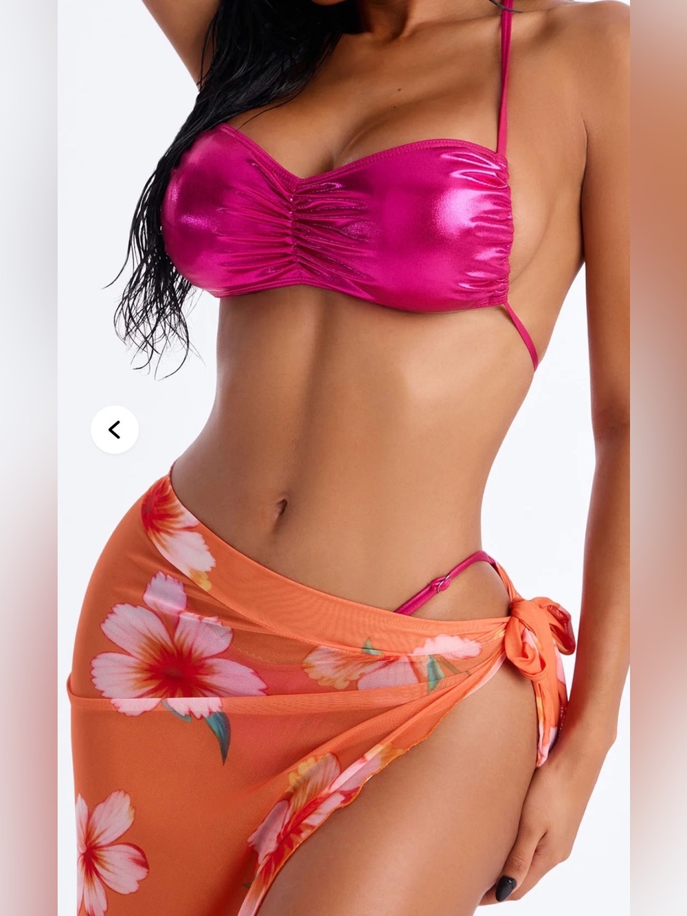 Fashion Nova Metallic Fuchsia Bandeau Bikini Set and wrap mesh cover up size XL